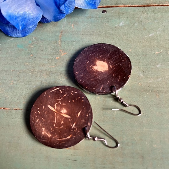 90's Mother of Pearl & Abalone Starburst Earrings - Inlaid MOP Abalone Dangles - Picture 6 of 7